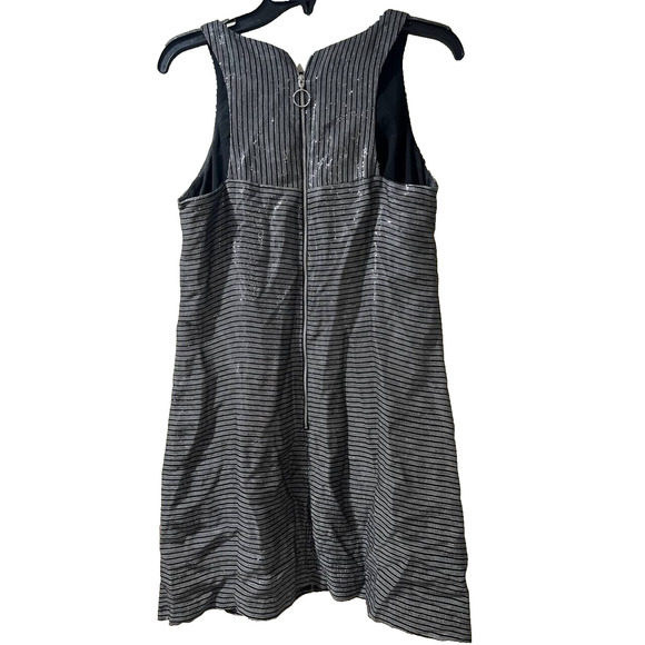 Amanda Uprichard Shiny Metallic Silver Striped Shift Cocktail Dress Sz M A000087 - Picture 2 of 5